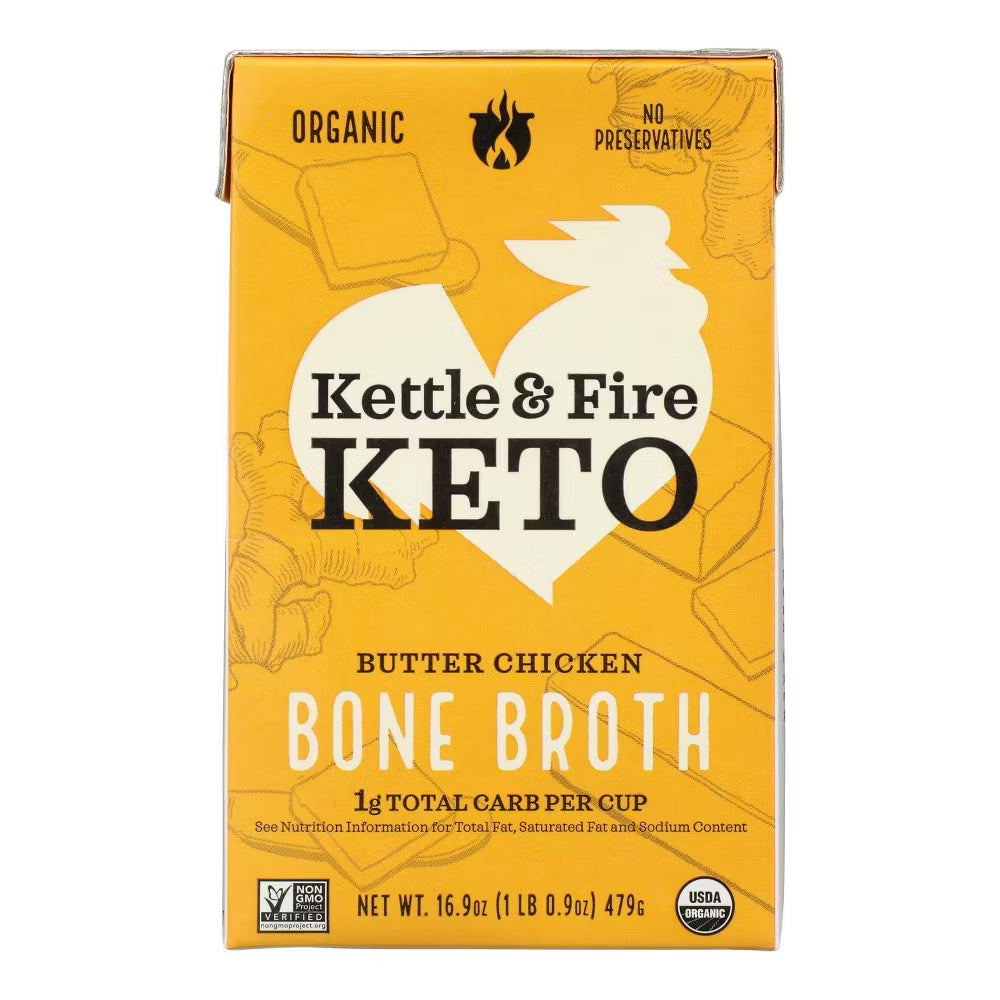 Kettle & Fire Keto Butter Chicken Bone Broth box on a white background