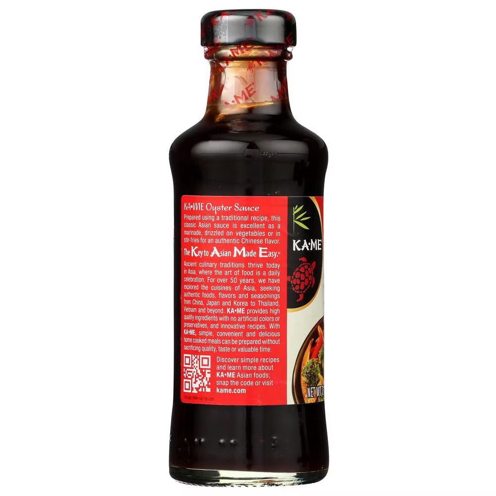 Bottle of KAME sauce with a red label on a white background