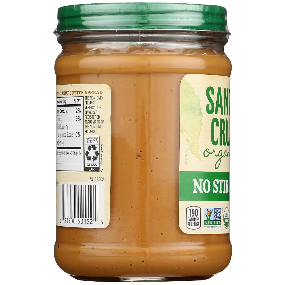 Santa Cruz Organic Crunchy Peanut Butter, No Stir, 16 oz (Pack of 12)