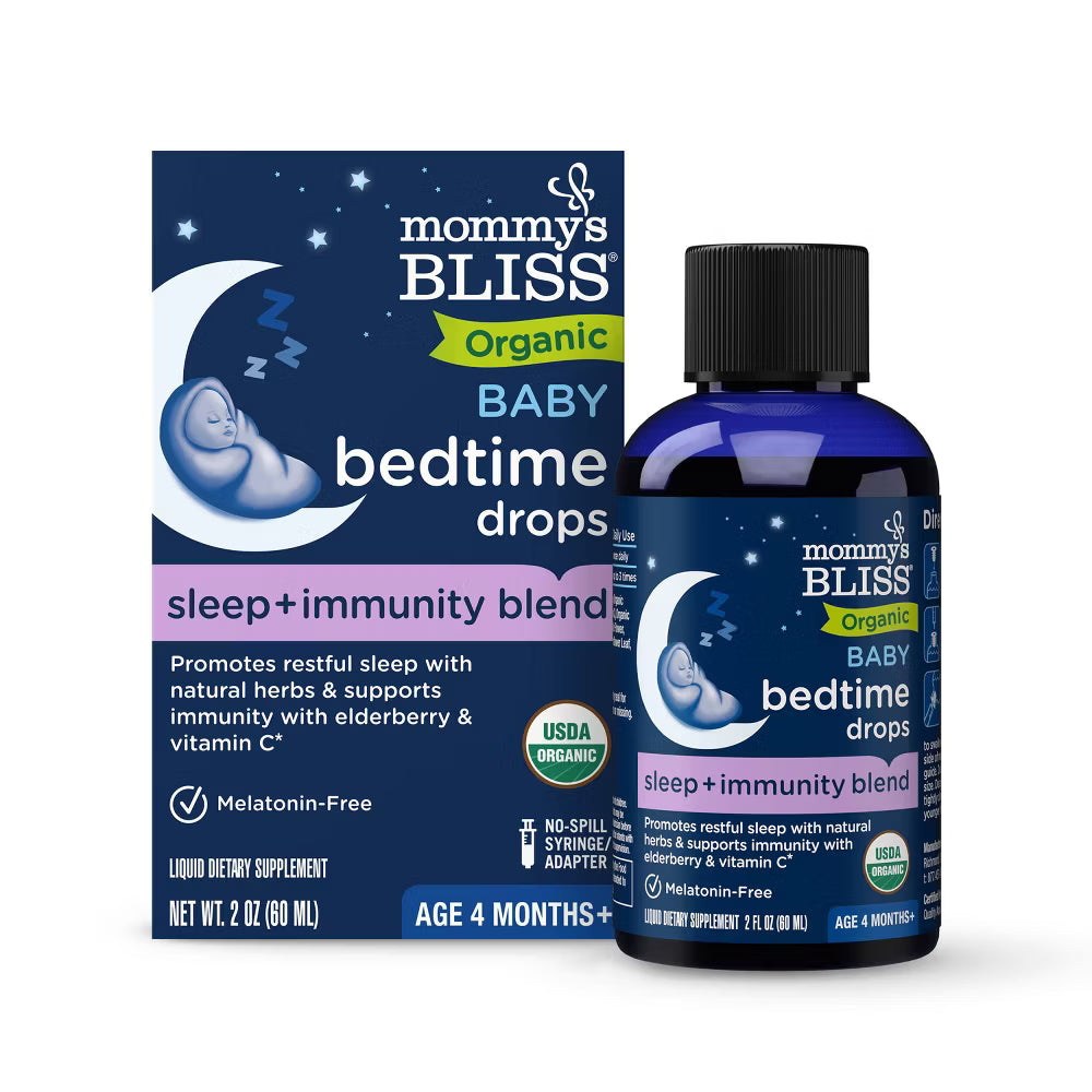 Mommy's Bliss Organic Baby Bedtime Drops packaging and bottle on a white background