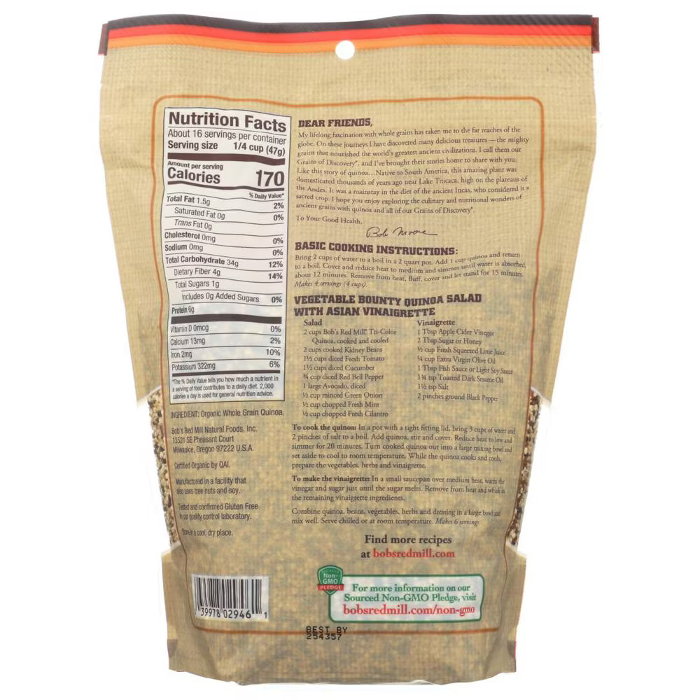 Bob's Red Mill Organic Tri-Color Quinoa, 26 oz, Case of 4