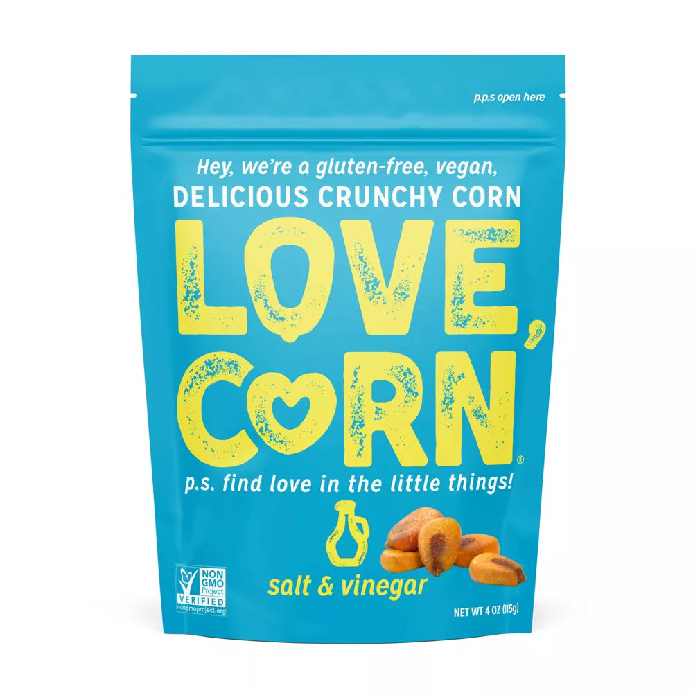 Love Corn Crunchy Corn Salt & Vinegar 4 Oz Case - Cozy Farm