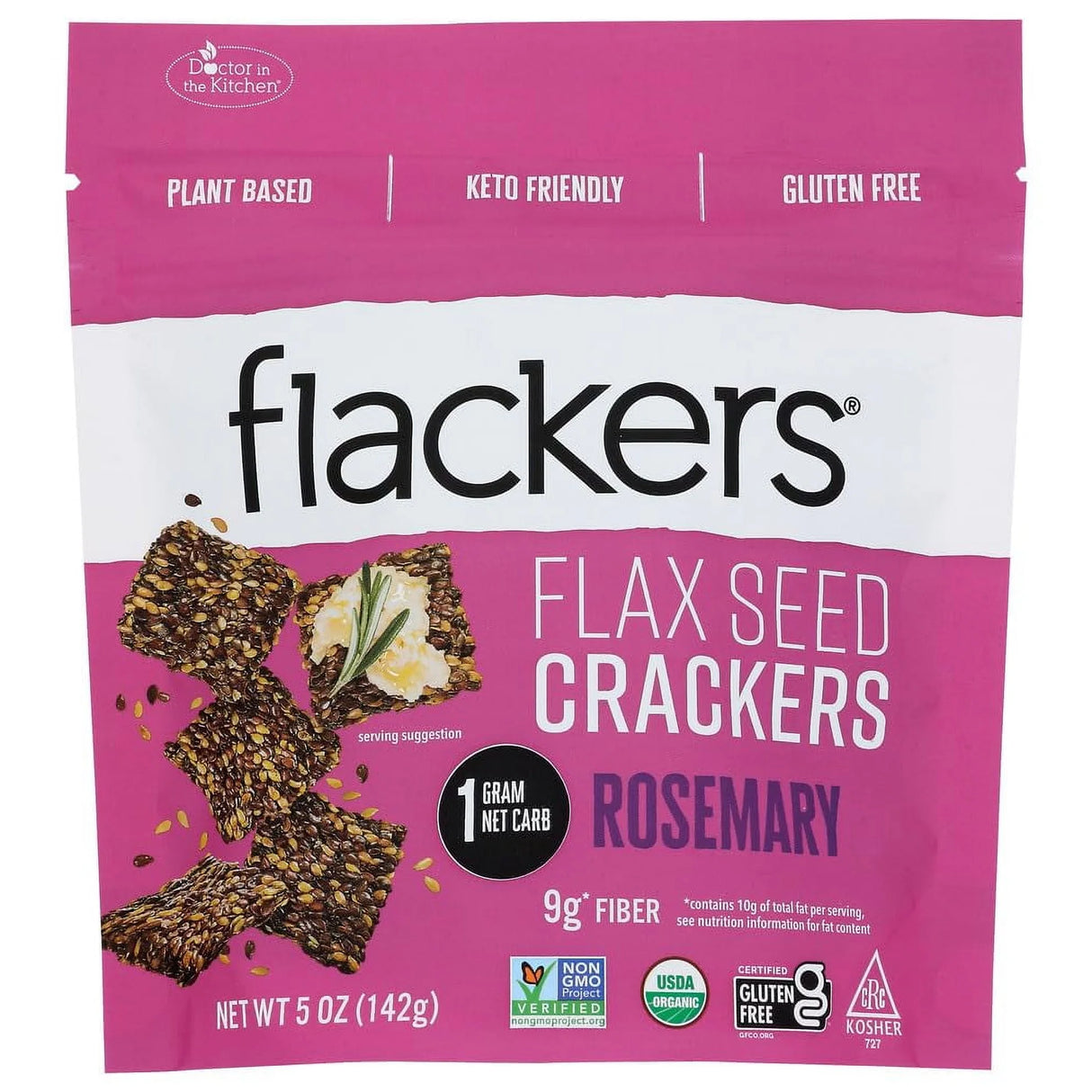 Dr. In The Kitchen Flackers Organic Flax Seed Crackers - Rosemary - Pack of 12 - 5 oz.