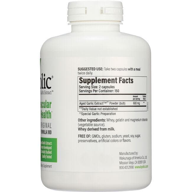 Kyolic Cardiovascular Health Support: Aged Garlic Extract Hi-po Formula 100 (100 Capsules) - Cozy Farm