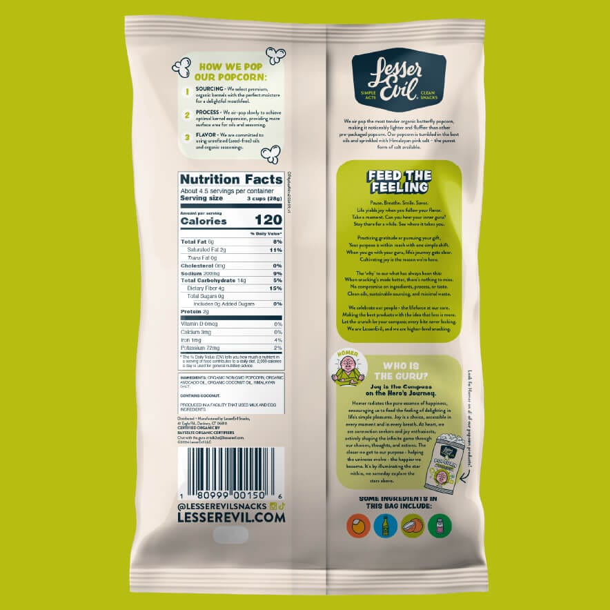 Lesser Evil Avocado-licious Popcorn (4.6 Oz Bags - 12 Pack)
