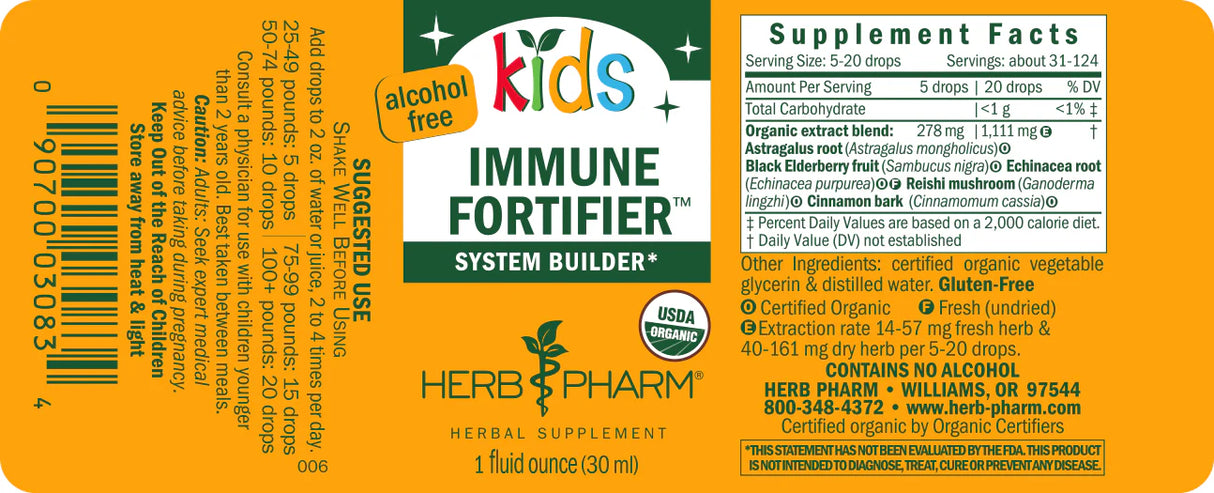 Herb Pharm Kids Immune Fortifier - Liquid Herbal Extract for Daily Immune Support - 1 oz