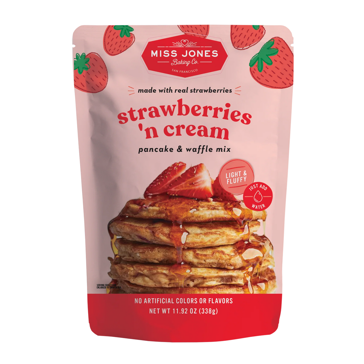 Miss Jones Baking Co - Pancake Waffle Strawberries & Cream Mix, 11.92 oz (Pack of 6) - Breakfast Baking Mix