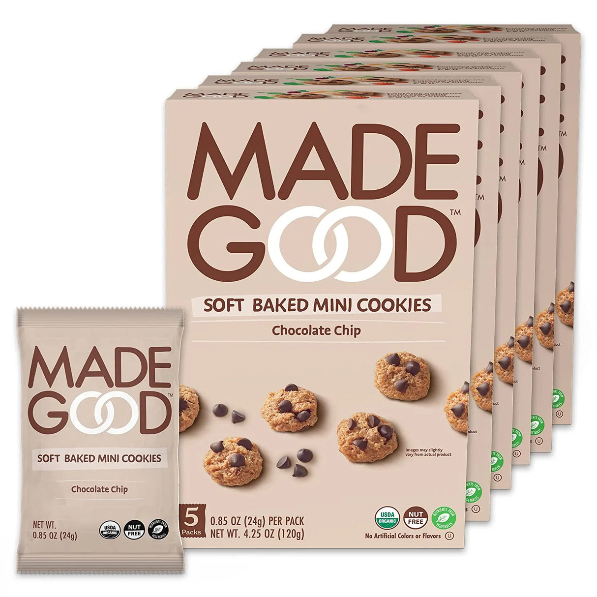 MadeGood Soft Chocolate Chip Cookies, Pack of 6 (4.25 Oz. Each)