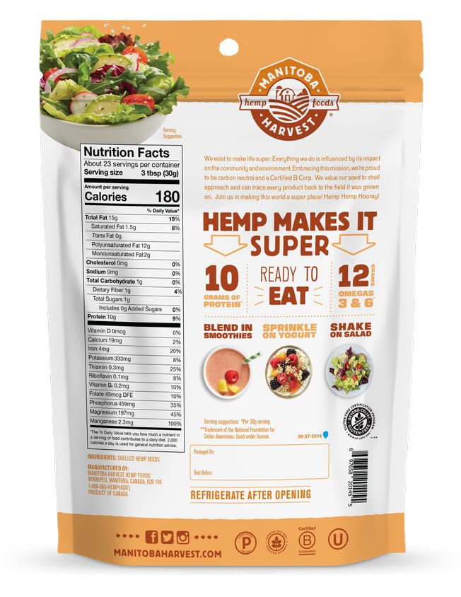 Manitoba Harvest Raw Hemp Hearts, 24 oz back