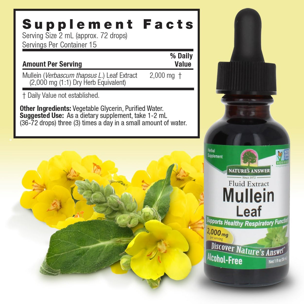 Nature's Answer Mullein Leaf Extract Alcohol-Freem Label