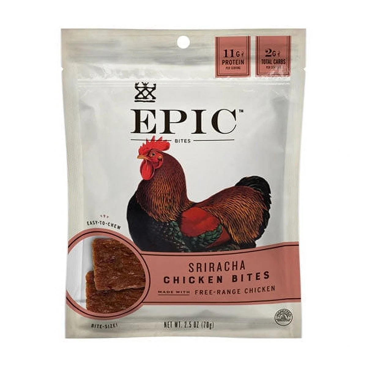 Epic Bites Chicken Sriracha, 2.5 oz (Pack of 8) - Gluten-Free Snacks