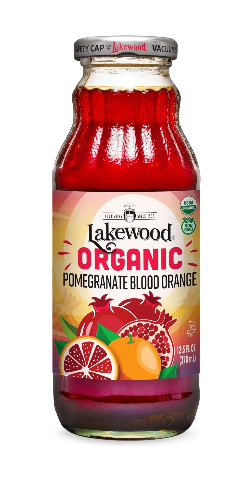 Lakewood Organic Pomegranate Blood Orange Juice, 12.5 fl oz (Pack of 12) - Gluten-Free Kosher