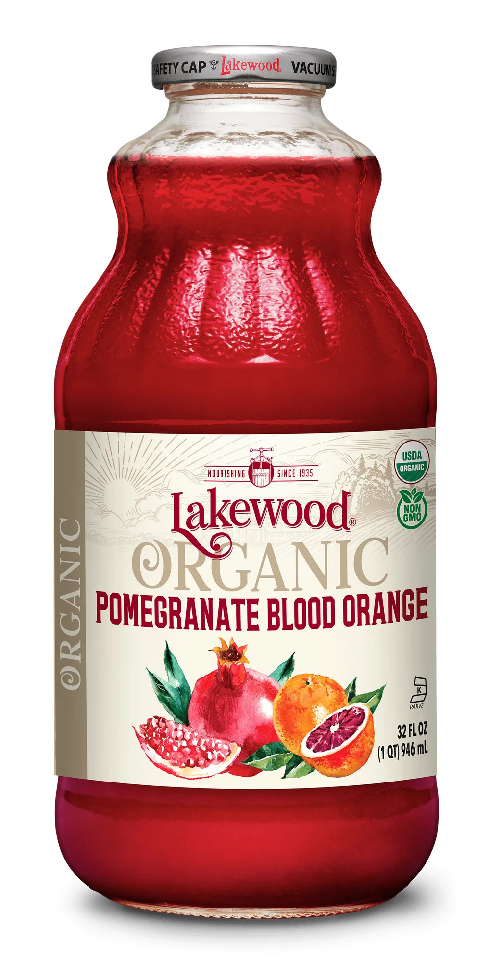 Lakewood - Organic Pomegranate Blood Orange Juice, 32 fl oz (Pack of 6) - Gluten-Free Kosher