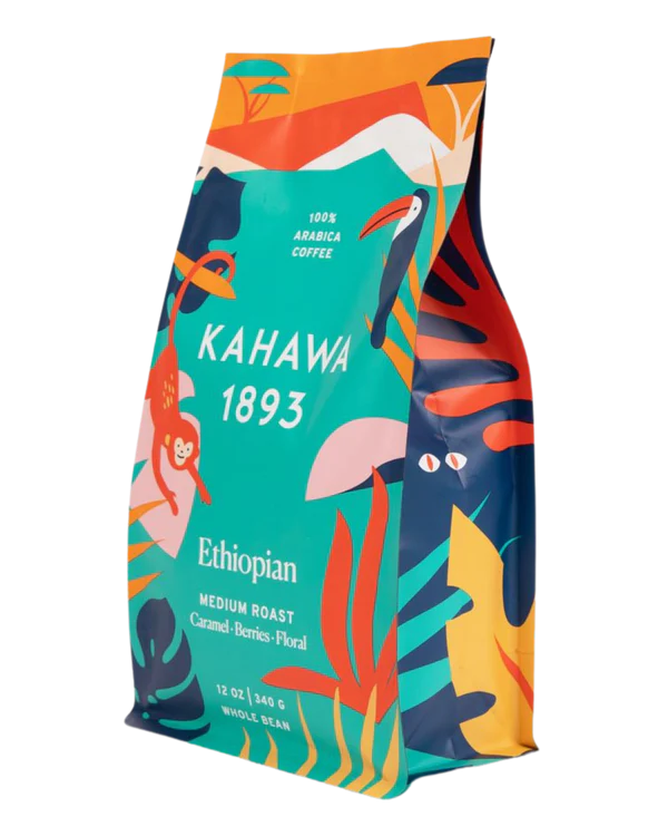 Kahawa 1893 Medium Roasted Ethiopian Coffee Whole Beans - 6-12 oz (Pack of 6) - Cozy Farm