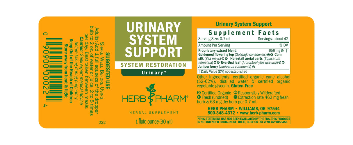 Herb Pharm supplement label for urinary system support on a white background