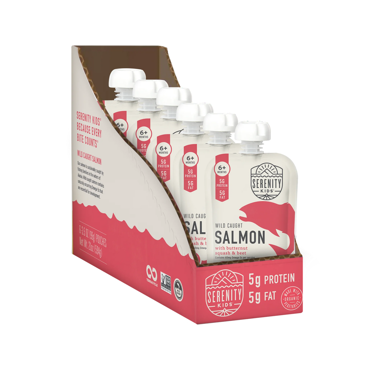 Serenity Kids Wild-Caught Salmon, Butternut Squash, and Beet Puree Pouch, 3.5 oz., Pack of 6