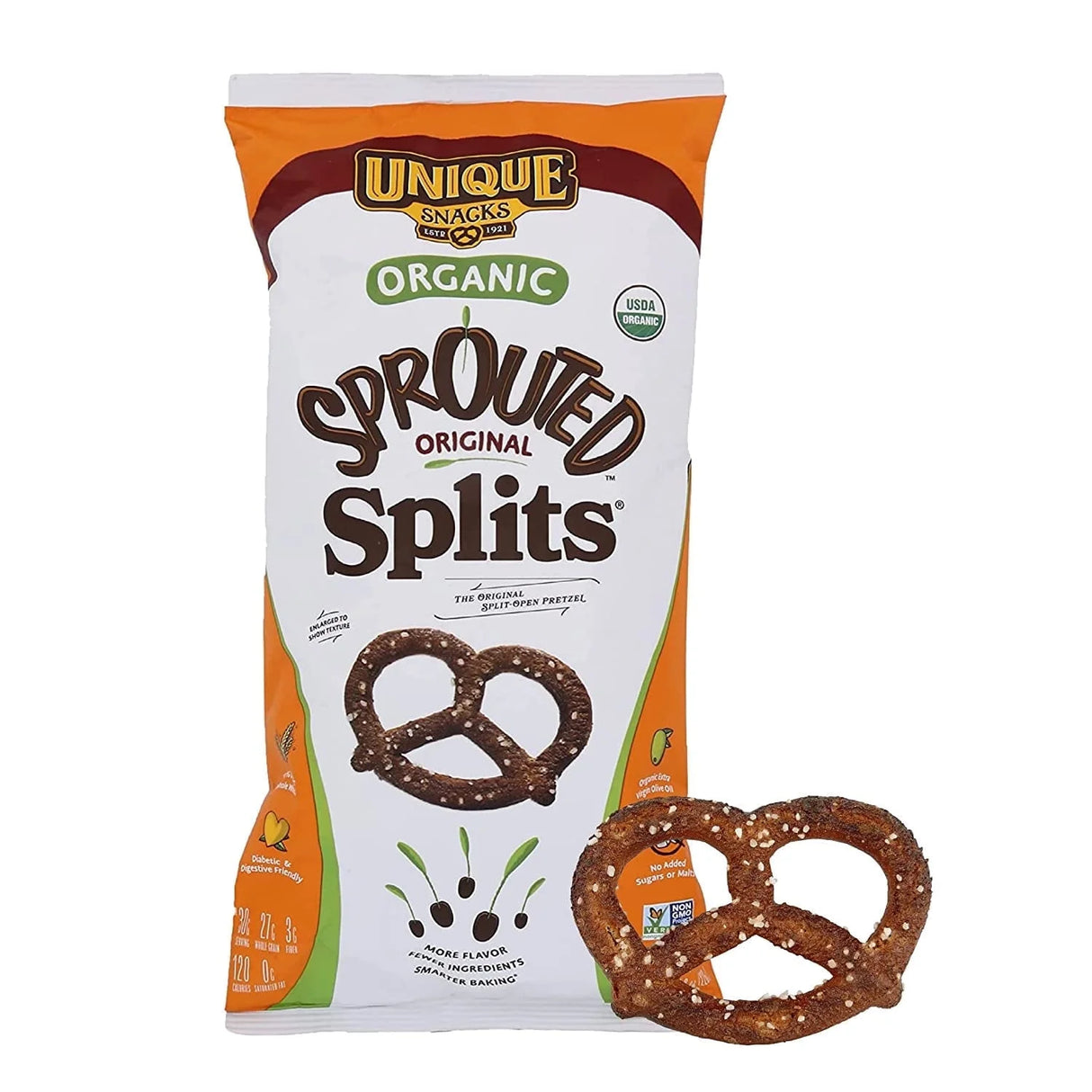 Unique Pretzels Original Sprouted Grain Pretzel Splits, Case of 12 x 8 oz