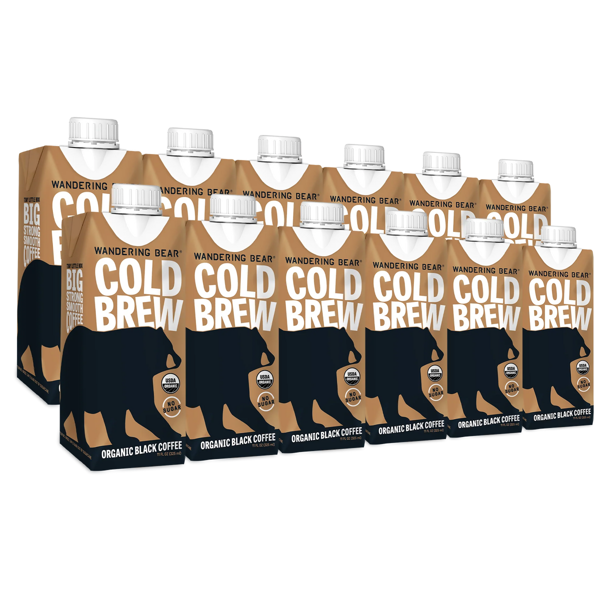 Wandering Bear Coffee - Organic Cold Brew Black, 11 fl oz (Pack of 12) - Dairy-Free Kosher Coffee