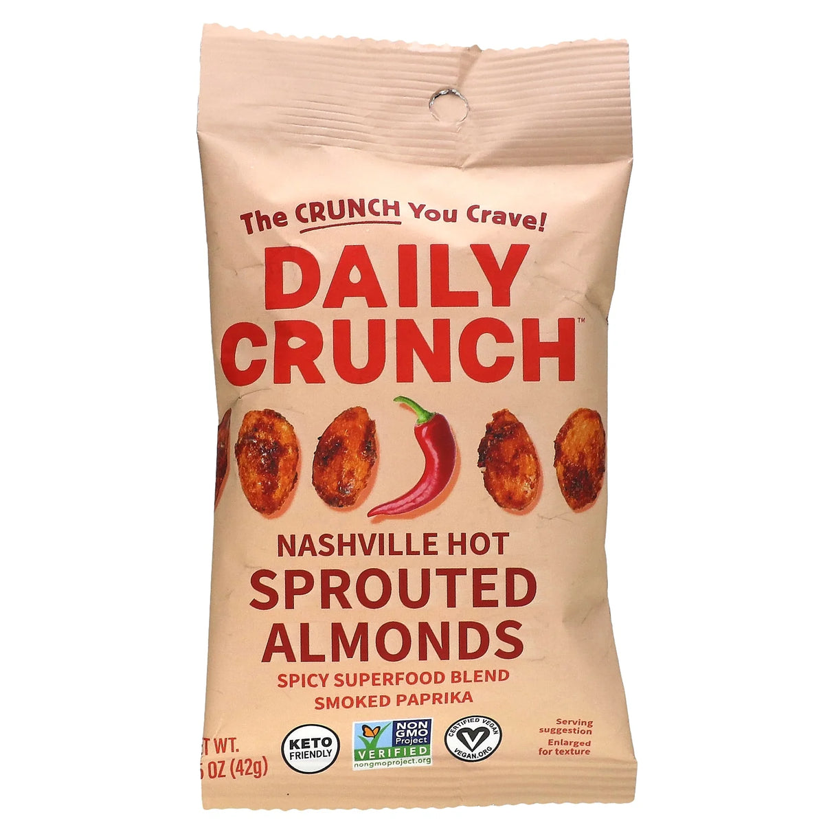 Daily Crunch - Nashville Hot Sprouted Almonds, 1.5 oz (Pack of 8) - Spicy Keto Snack