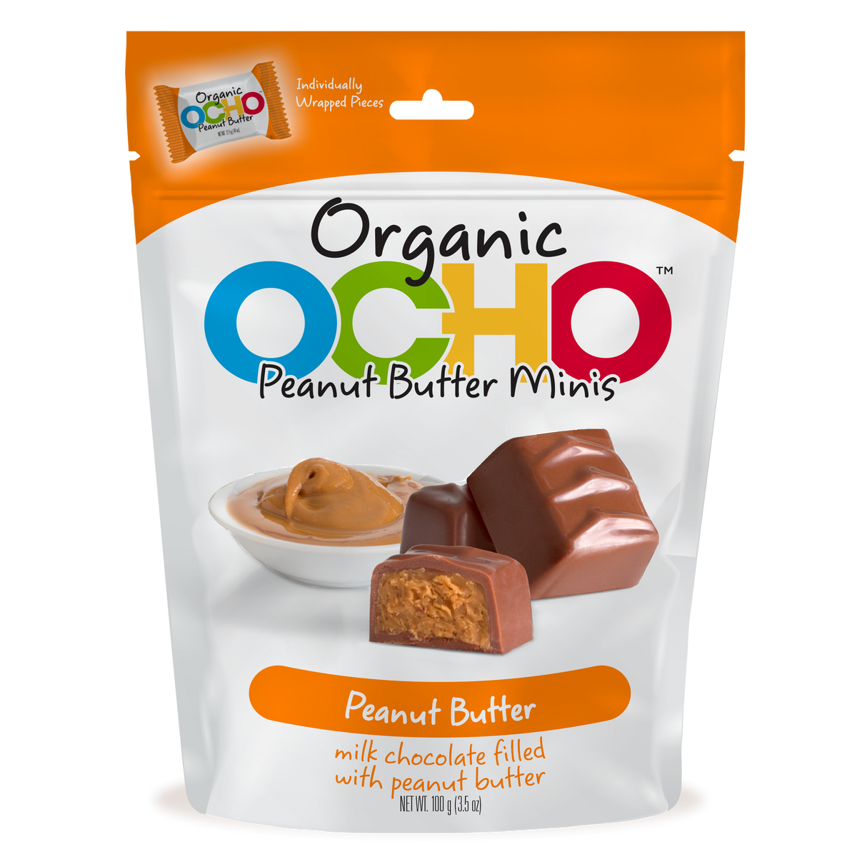 Ocho Candy Peanut Butter Mini Pouch, 3.5 Oz - Case of 12 - Cozy Farm