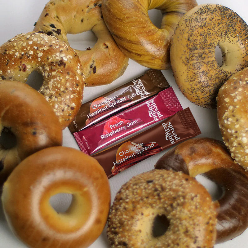 The New Yorker + Spreads, NYC Bagel Variety Box, 3 Dozen with Chocolate Hazelnut & Raspberry Jam