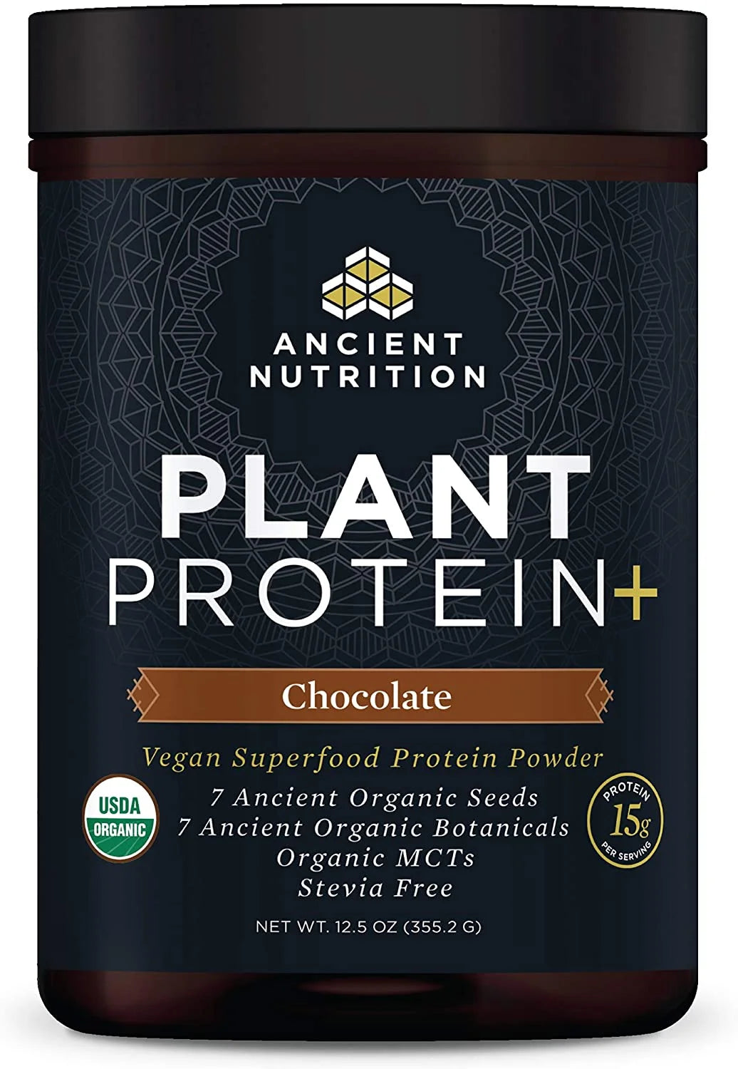 Ancient Nutrition - Plant Protein+ Organic Chocolate, 12.5 oz - Plant Based Protein