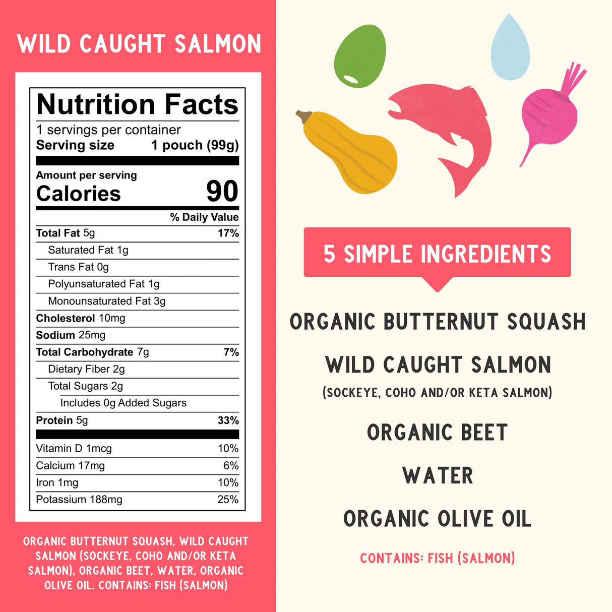 Serenity Kids Wild-Caught Salmon, Butternut Squash, and Beet Puree Pouch, 3.5 oz., Pack of 6