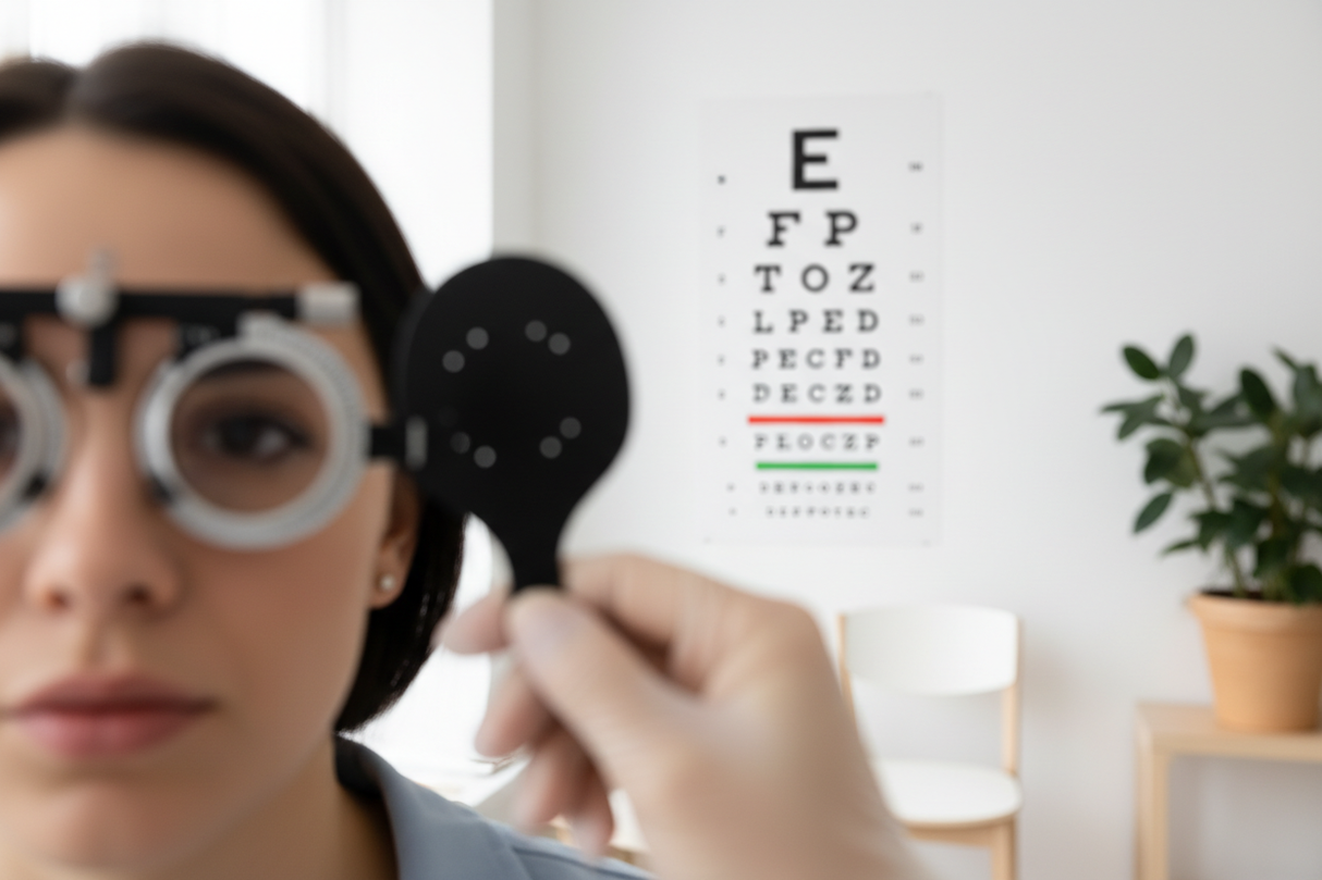 Close-up eye exam perspective