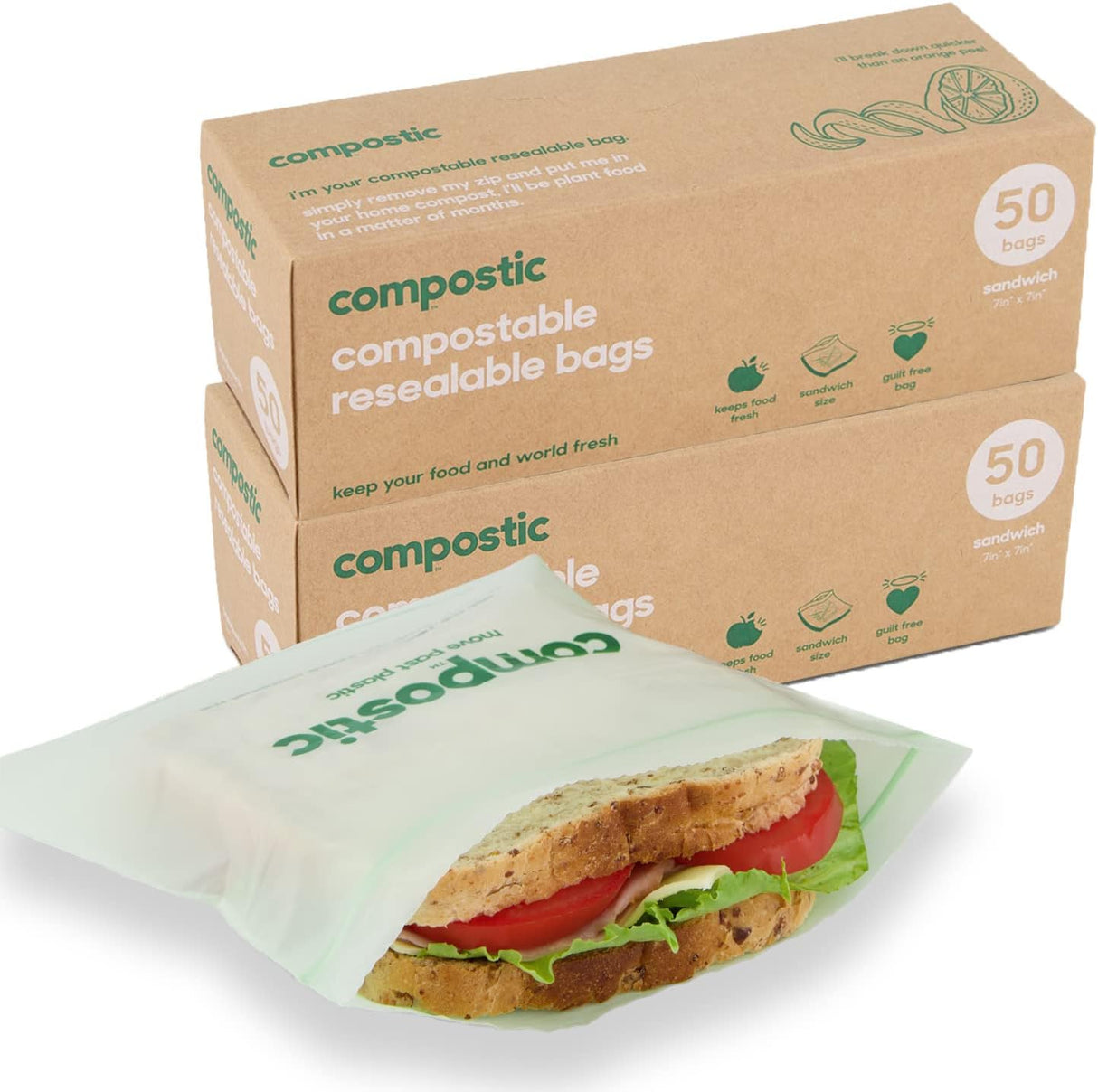 Compostic Resealable Bags - Sandwich - 20 x 12 Pack - Cozy Farm