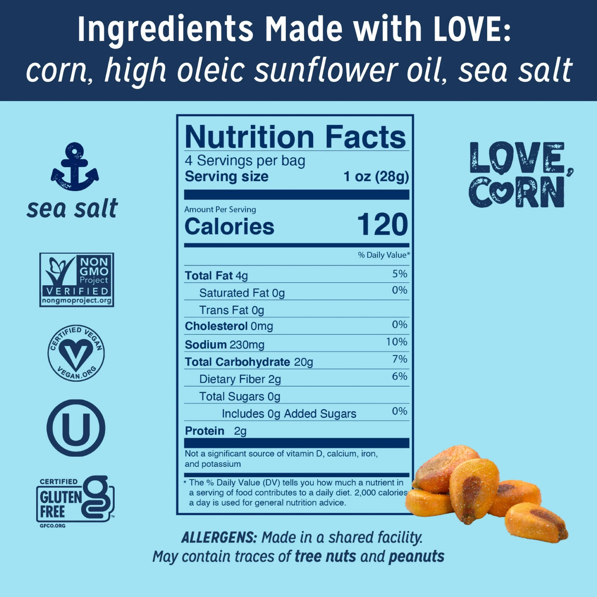 Love Corn Roasted Corn with Sea Salt, Pack of 10 - 1.6 Oz.