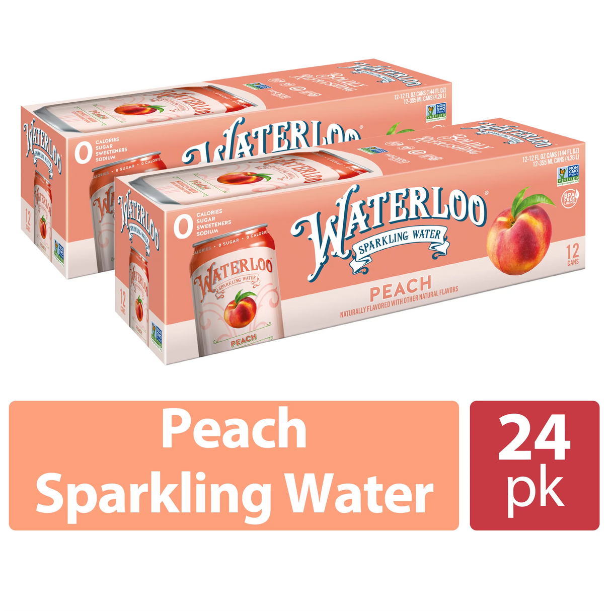 Waterloo Sparkling Water, Peach Flavor - Case of 3, 8 oz. Bottles - Cozy Farm