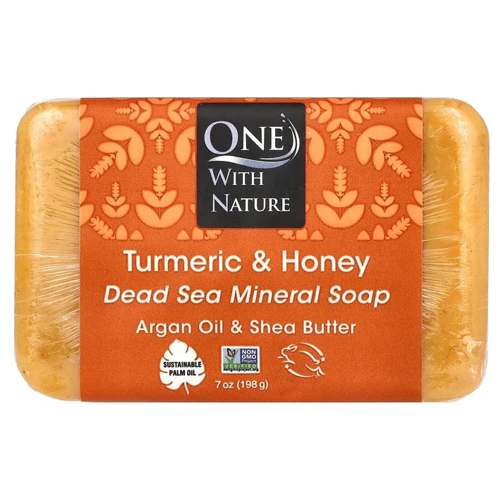 One With Nature - Turmeric & Honey Bar Soap, 7 oz - Moisturizing Skin Cleanser