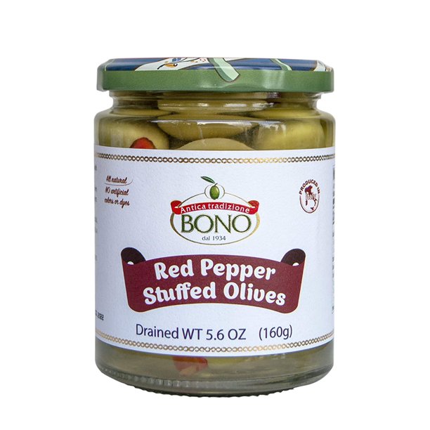Bono Red Pepper Stuffed Olives - Case of 6 (5.6 oz Pouches) - Cozy Farm