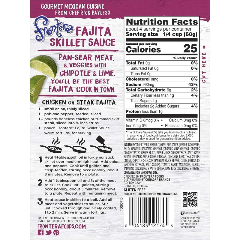 Frontera Foods 8 oz Classic Fajita Skillet Sauce with Chipotle and Lime, Gluten-Free, Pack of 6 - Cozy Farm