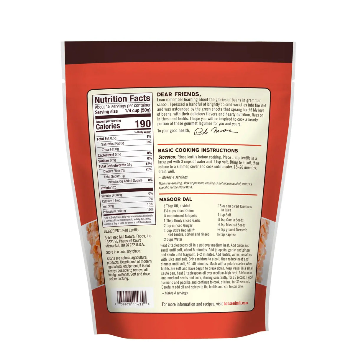 Back of a food package with nutrition facts, cooking instructions, and text on a white background