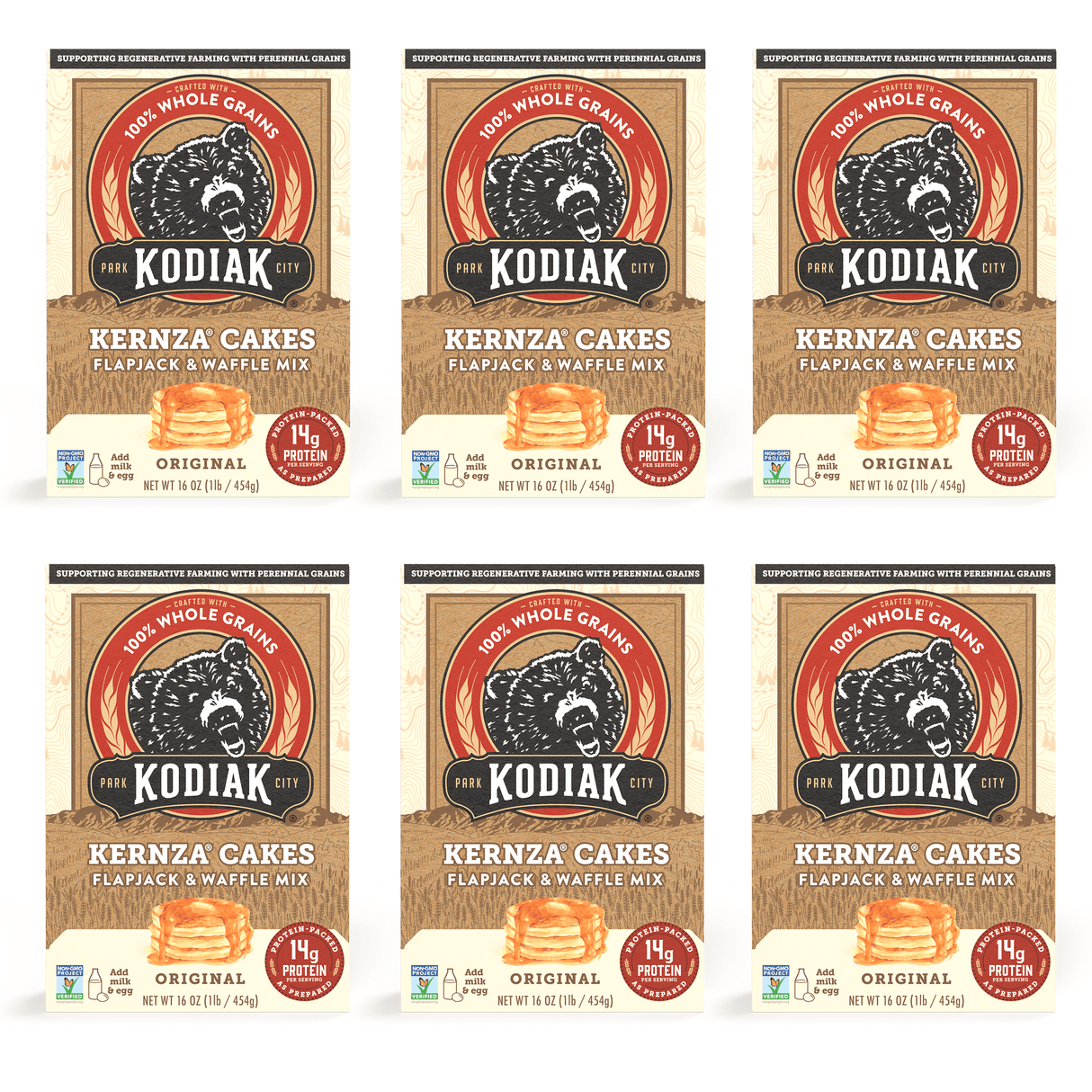 Kodiak Cakes - Kernza Pancake Waffle Mix, 16 oz (Pack of 6) - High Protein Breakfast