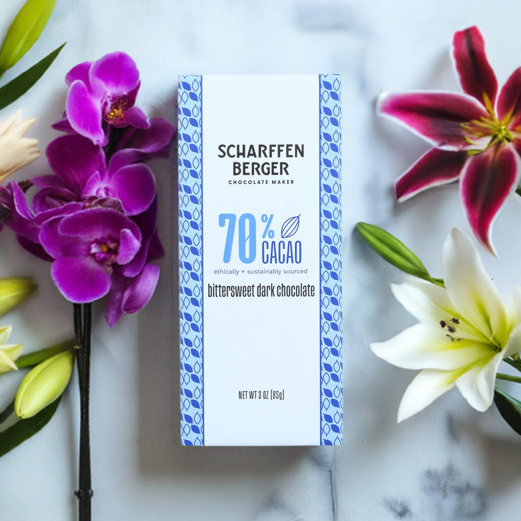 Scharffen Berger 70% barra agridulce de cacao: rico chocolate oscuro (3 oz, paquete de 12)