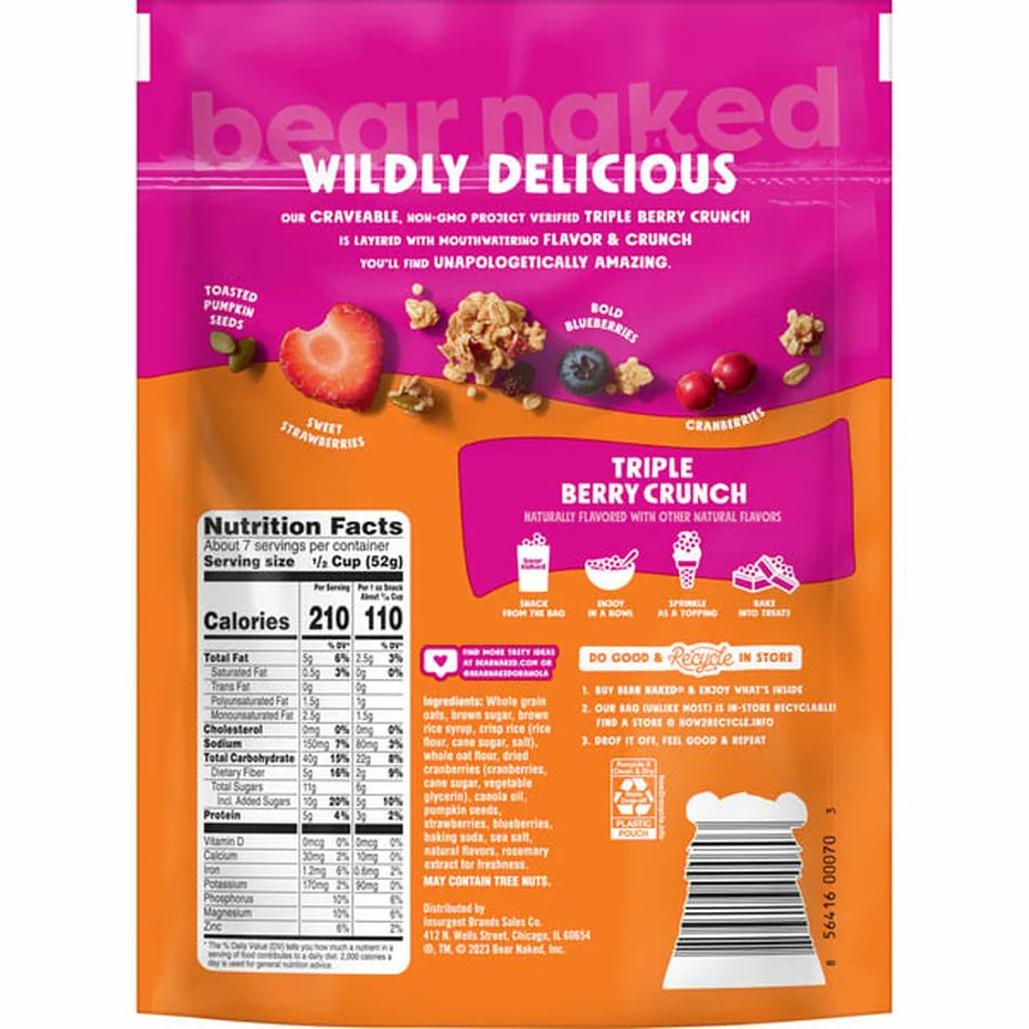 Bear Naked Granola - Triple Berry Crunch, 12 Oz. (Pack of 6) - Cozy Farm