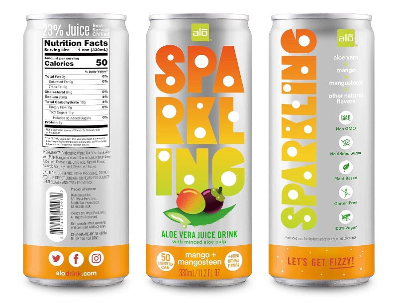 ALO Sparkling Mango & Mangosteen Drink (Can of 11.2 fl oz - Pack of 12) - Cozy Farm