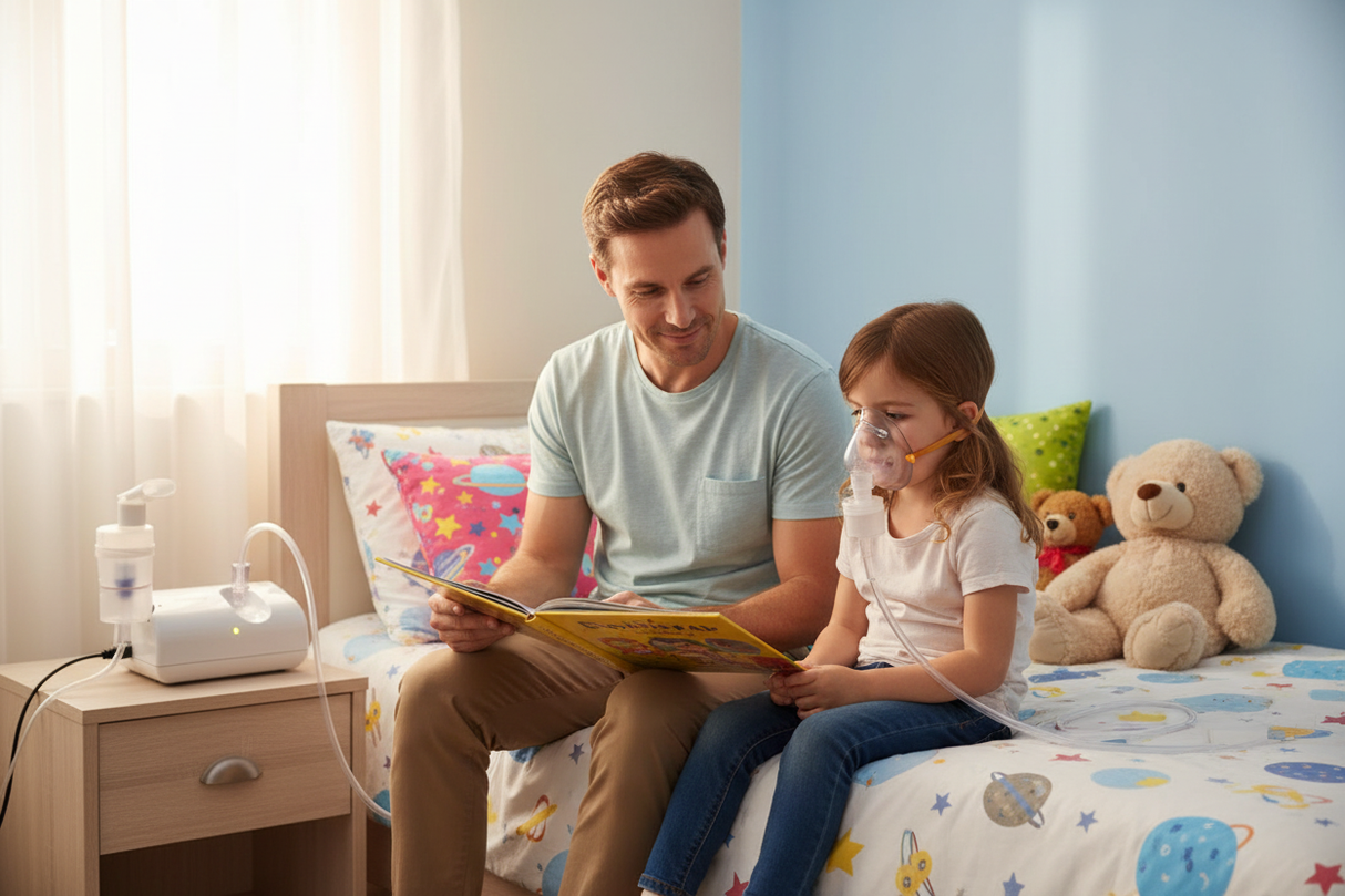 Omron Nebulizer Child Treatment with Parent