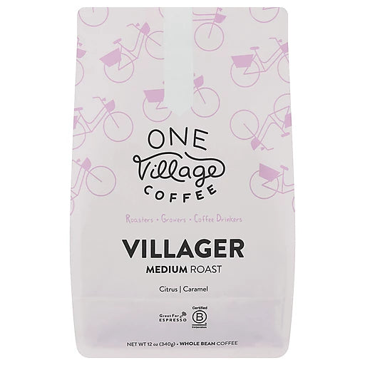 One Village Coffee: Coffee Villager Rich Medium Roast Whole Coffee Beans | Case of 6 x 12 Oz - Cozy Farm
