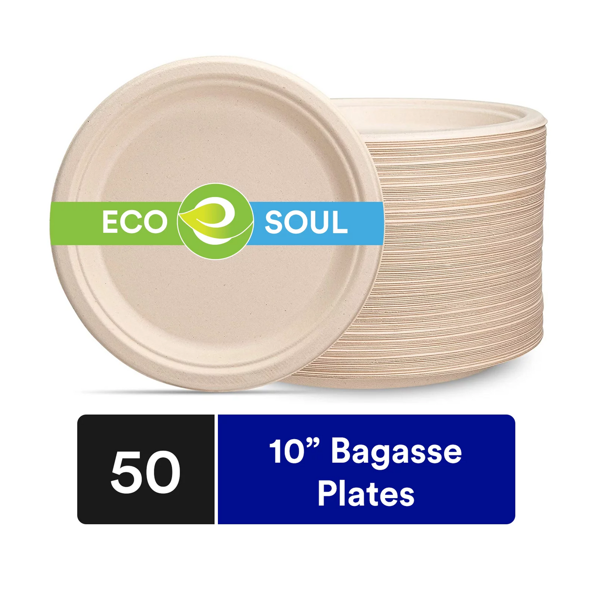 ECOSOUL RND Bagasse Plate 10 Inch, 50 Ct (Case of 8) - Cozy Farm