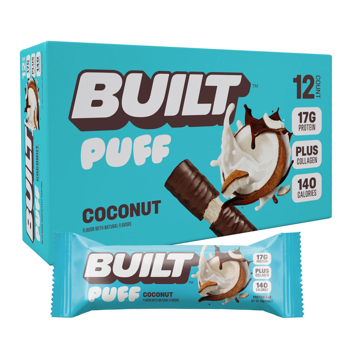 Built Bar - Coconut Protein Puffs, 1.41 oz (Pack of 12) - Gluten-Free Snack