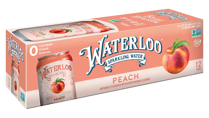 Waterloo Sparkling Peach Water (2 Pack of 12 Fl Oz Cans) - Cozy Farm