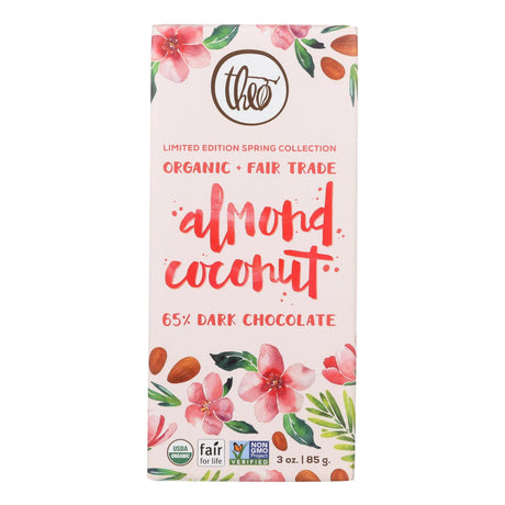 Theo Chocolate Almond Coconut - 65 Percent Dark Chocolate - Case Of 12 - 3 Oz. - Cozy Farm 