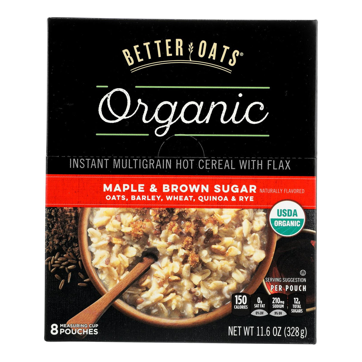 Better Oats Organic Instant Multigrain Hot Cereal - Maple Brown Sugar - 11.6 Oz, Case of 6 - Cozy Farm
