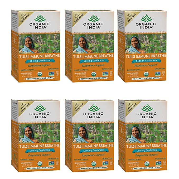 Organic India Tulsi Organic Immune Breathe, 18 Tea Bags (Pack of 6) - Cozy Farm