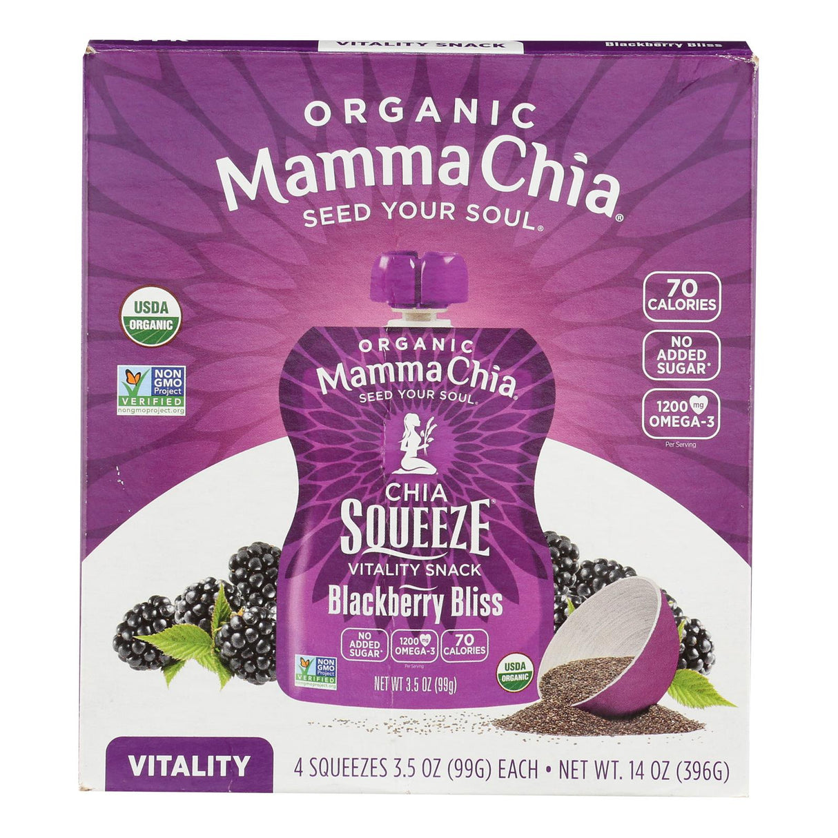 Mamma Chia Squeeze Vitality Snack - Blackberry Bliss (6-Pack of 3.5 Oz.) - Cozy Farm