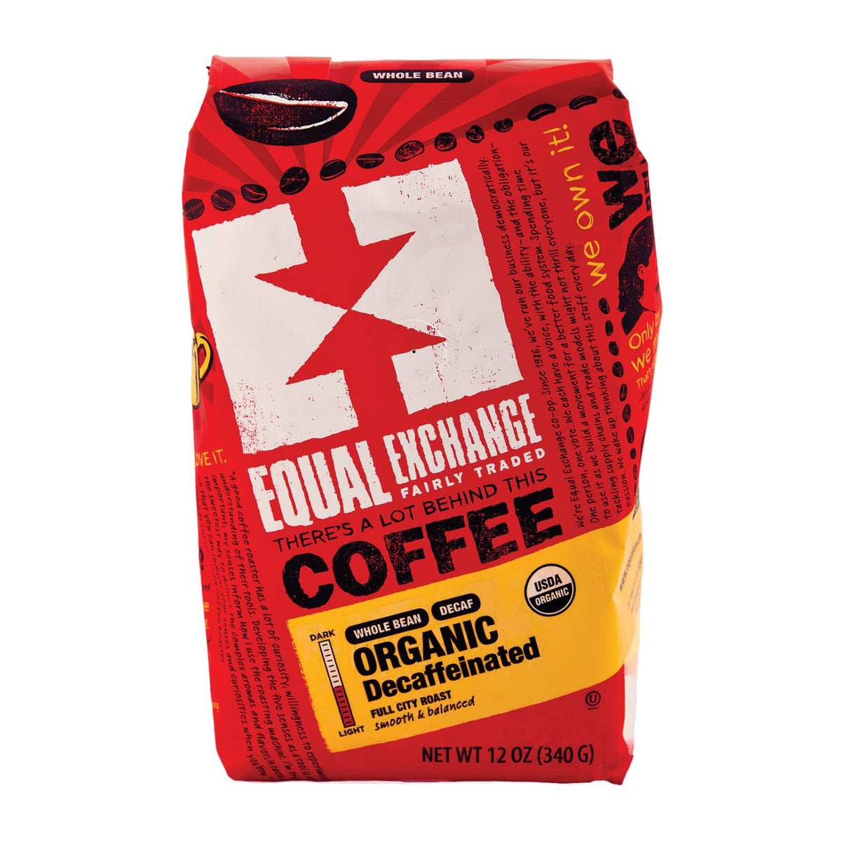 Equal Exchange Decaf Whole Bean Organic Coffee - 6 Pack, 12 Oz. - Cozy Farm
