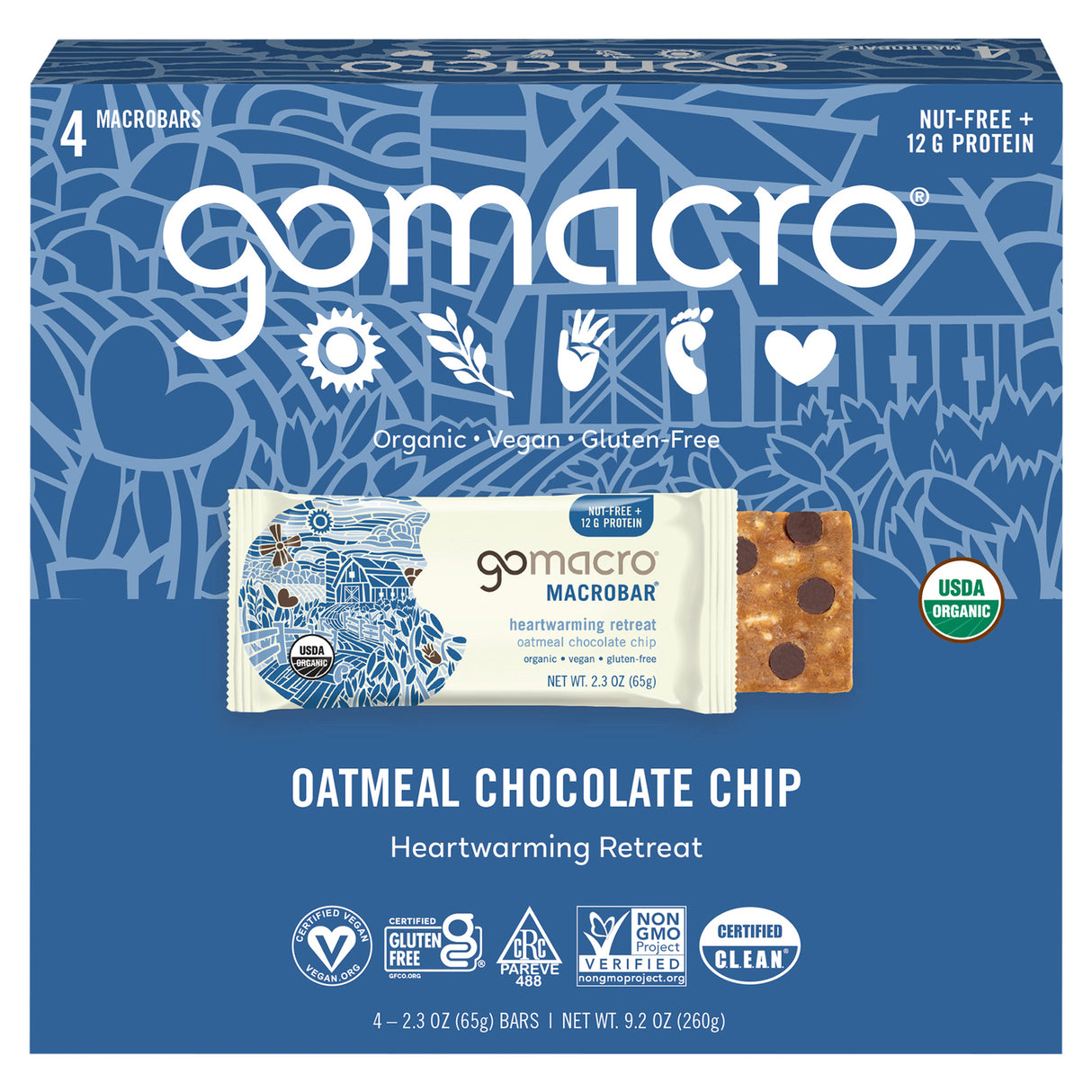Gomacro Protein Bar, Chocolate Chip Oatmeal, 2.3 Ounce (Pack of 7) - Cozy Farm